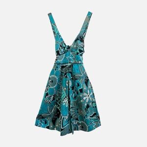 Corey P. Y2K baby doll Elegant cocktail party Teal Floral Mini Dress size 4